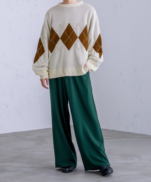 Adoon plain（アドーンプレーン）の「【Adoon plain】アーガイルセーター（ニット/セーター・メンズ・ライトブルー/グリーン/アイボリー・MEDIUM/LARGE）」の8枚目の写真