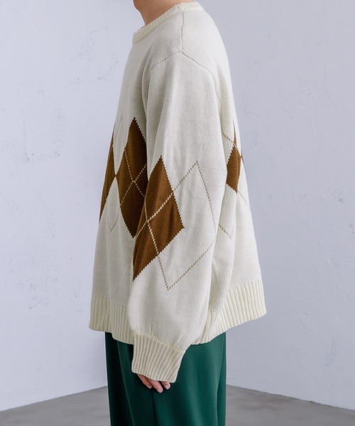 Adoon plain（アドーンプレーン）の「【Adoon plain】アーガイルセーター（ニット/セーター・メンズ・ライトブルー/グリーン/アイボリー・MEDIUM/LARGE）」の20枚目の写真