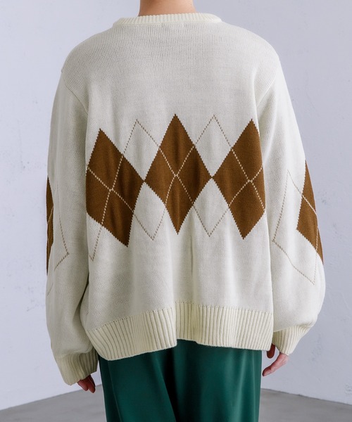 Adoon plain（アドーンプレーン）の「【Adoon plain】アーガイルセーター（ニット/セーター・メンズ・ライトブルー/グリーン/アイボリー・MEDIUM/LARGE）」の4枚目の写真