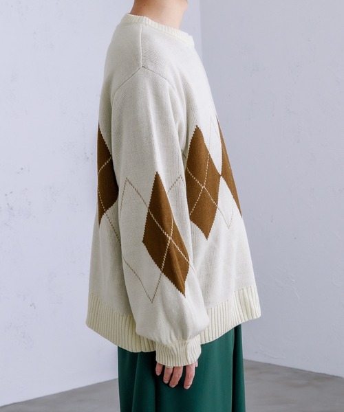 Adoon plain（アドーンプレーン）の「【Adoon plain】アーガイルセーター（ニット/セーター・メンズ・ライトブルー/グリーン/アイボリー・MEDIUM/LARGE）」の9枚目の写真