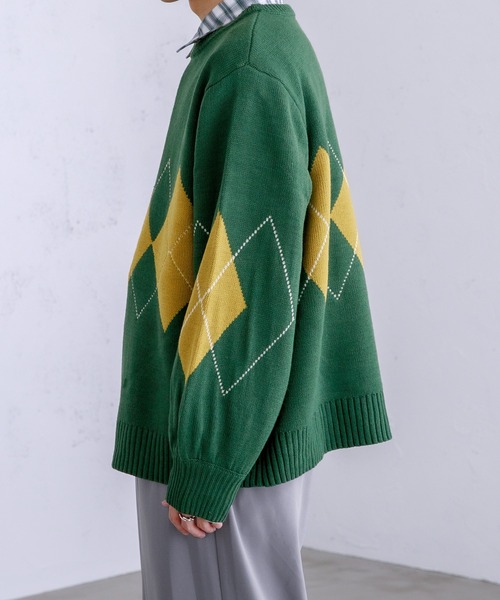Adoon plain（アドーンプレーン）の「【Adoon plain】アーガイルセーター（ニット/セーター・メンズ・ライトブルー/グリーン/アイボリー・MEDIUM/LARGE）」の10枚目の写真