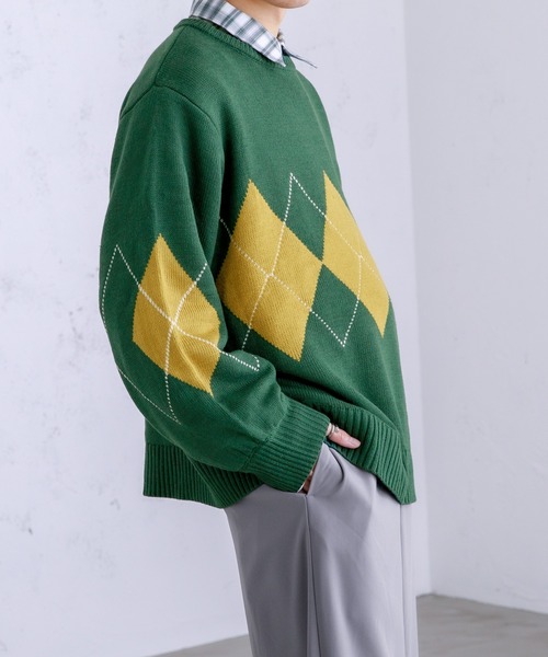 Adoon plain（アドーンプレーン）の「【Adoon plain】アーガイルセーター（ニット/セーター・メンズ・ライトブルー/グリーン/アイボリー・MEDIUM/LARGE）」の18枚目の写真