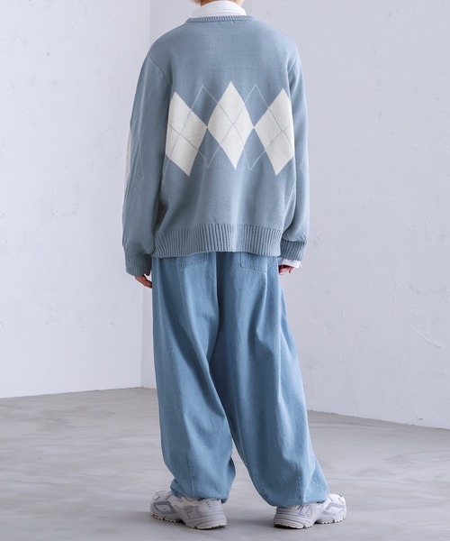 Adoon plain（アドーンプレーン）の「【Adoon plain】アーガイルセーター（ニット/セーター・メンズ・ライトブルー/グリーン/アイボリー・MEDIUM/LARGE）」の6枚目の写真