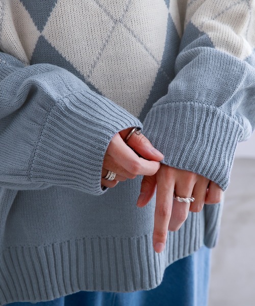 Adoon plain（アドーンプレーン）の「【Adoon plain】アーガイルセーター（ニット/セーター・メンズ・ライトブルー/グリーン/アイボリー・MEDIUM/LARGE）」の7枚目の写真