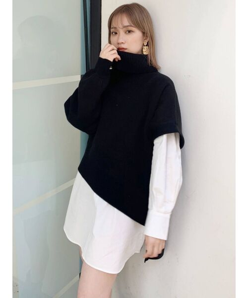 MURUA（ムルーア）の「オフタートルレイヤードシャツワンピース（ワンピース・レディース・アイボリー/ブラック/ライトブルー/モカ・1/2）」の3枚目の写真