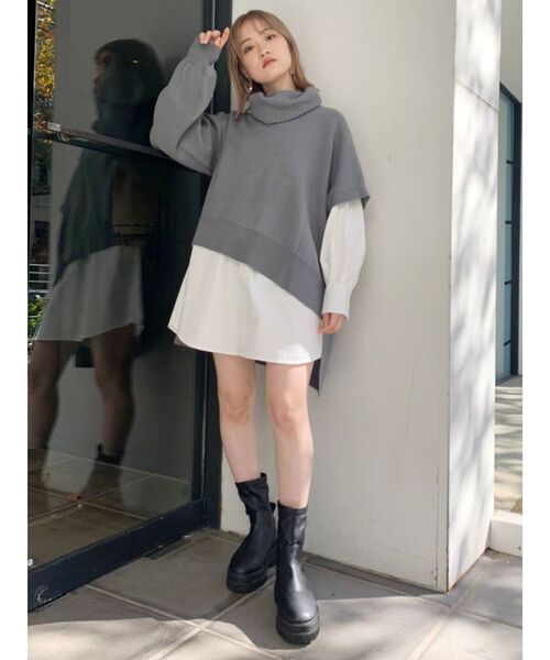 MURUA（ムルーア）の「オフタートルレイヤードシャツワンピース（ワンピース・レディース・アイボリー/ブラック/ライトブルー/モカ・1/2）」の13枚目の写真