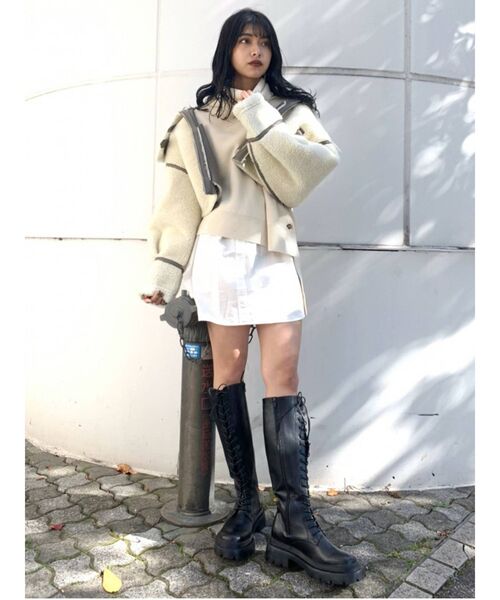 MURUA（ムルーア）の「オフタートルレイヤードシャツワンピース（ワンピース・レディース・アイボリー/ブラック/ライトブルー/モカ・1/2）」の5枚目の写真