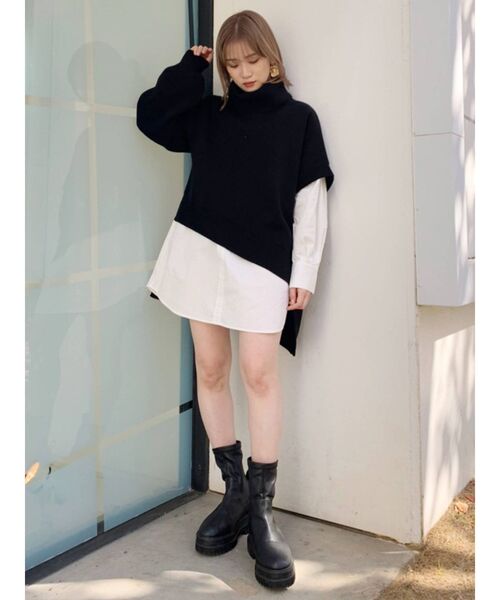 MURUA（ムルーア）の「オフタートルレイヤードシャツワンピース（ワンピース・レディース・アイボリー/ブラック/ライトブルー/モカ・1/2）」の15枚目の写真