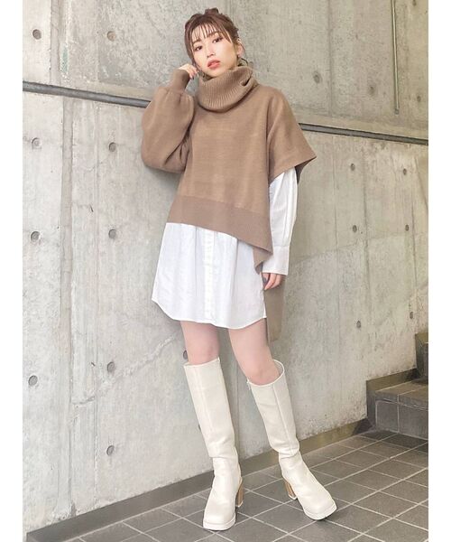 MURUA（ムルーア）の「オフタートルレイヤードシャツワンピース（ワンピース・レディース・アイボリー/ブラック/ライトブルー/モカ・1/2）」の22枚目の写真