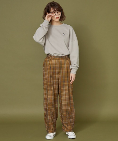 idem（イデム）の「loose tuck check pants/チェックワイドパンツ（その他パンツ・レディース・ブラウン/グレー・FREE/SMALL）」の9枚目の写真
