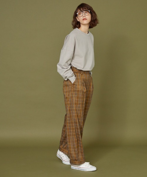 idem（イデム）の「loose tuck check pants/チェックワイドパンツ（その他パンツ・レディース・ブラウン/グレー・FREE/SMALL）」の10枚目の写真
