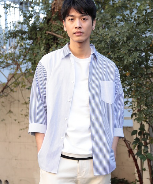 UNION STATION（ユニオンステーション）の「ブロードマテリアル 七分丈マルチテキスタイルパターンシャツ（シャツ/ブラウス・メンズ・ブラック系その他/ブルー系その他/ベージュ系その他・LL/M/L）」の3枚目の写真