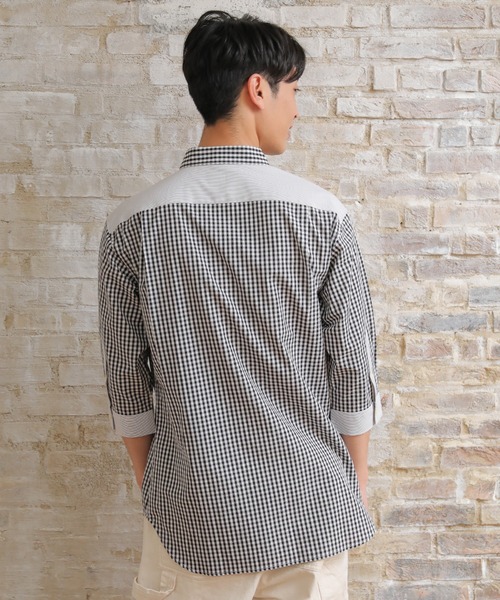 UNION STATION（ユニオンステーション）の「ブロードマテリアル 七分丈マルチテキスタイルパターンシャツ（シャツ/ブラウス・メンズ・ブラック系その他/ブルー系その他/ベージュ系その他・LL/M/L）」の17枚目の写真