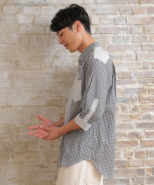 UNION STATION（ユニオンステーション）の「ブロードマテリアル 七分丈マルチテキスタイルパターンシャツ（シャツ/ブラウス・メンズ・ブラック系その他/ブルー系その他/ベージュ系その他・LL/M/L）」の18枚目の写真