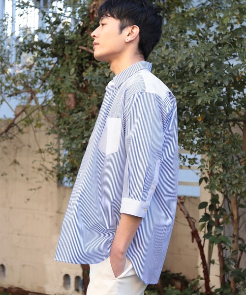 UNION STATION（ユニオンステーション）の「ブロードマテリアル 七分丈マルチテキスタイルパターンシャツ（シャツ/ブラウス・メンズ・ブラック系その他/ブルー系その他/ベージュ系その他・LL/M/L）」の5枚目の写真