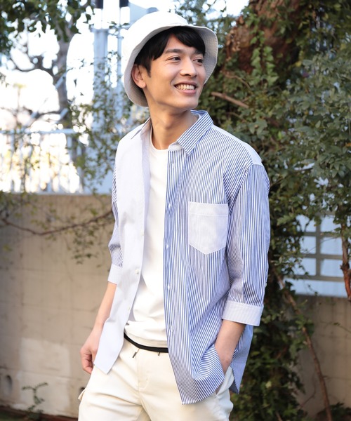 UNION STATION（ユニオンステーション）の「ブロードマテリアル 七分丈マルチテキスタイルパターンシャツ（シャツ/ブラウス・メンズ・ブラック系その他/ブルー系その他/ベージュ系その他・LL/M/L）」の7枚目の写真