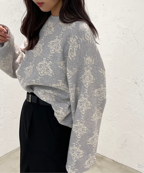 apres jour mignon(アプレジュールミニョン)の「ダマスク柄ニット【ZOZOTOWN限定アイテム】(ニット/セーター・レディース・ブラック/モカ/杢グレー・X-LARGE/フリー)」の1枚目の写真