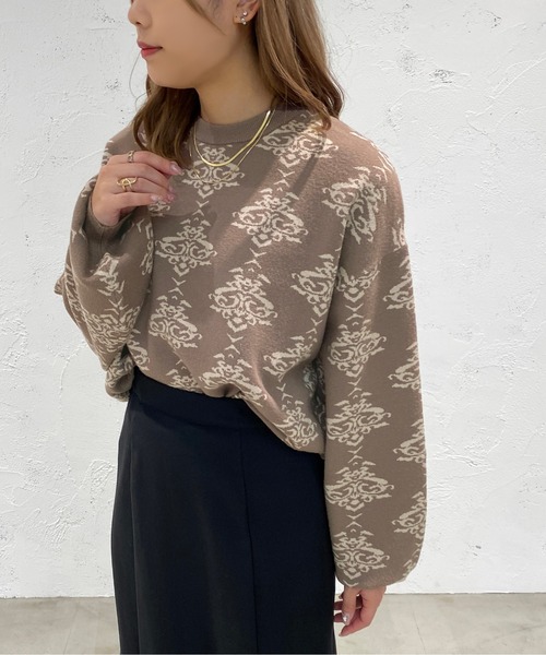 apres jour mignon(アプレジュールミニョン)の「ダマスク柄ニット【ZOZOTOWN限定アイテム】(ニット/セーター・レディース・ブラック/モカ/杢グレー・X-LARGE/フリー)」の3枚目の写真