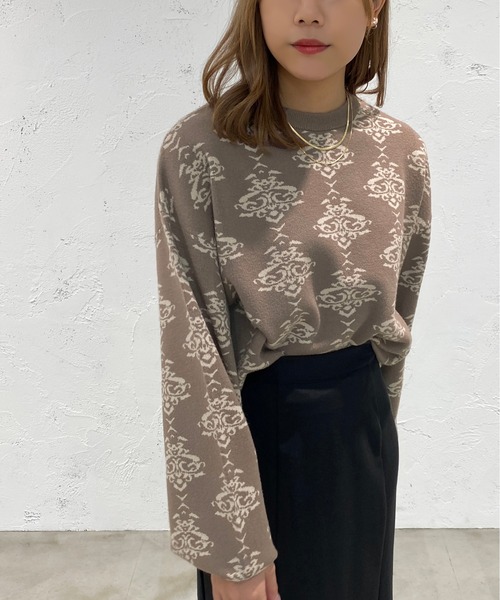 apres jour mignon(アプレジュールミニョン)の「ダマスク柄ニット【ZOZOTOWN限定アイテム】(ニット/セーター・レディース・ブラック/モカ/杢グレー・X-LARGE/フリー)」の20枚目の写真