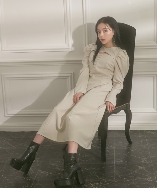 ANDGEEBEE（アンジービー）の「フロントオープンワンピ（ワンピース・レディース・ベージュ/ネイビー・MEDIUM）」の9枚目の写真