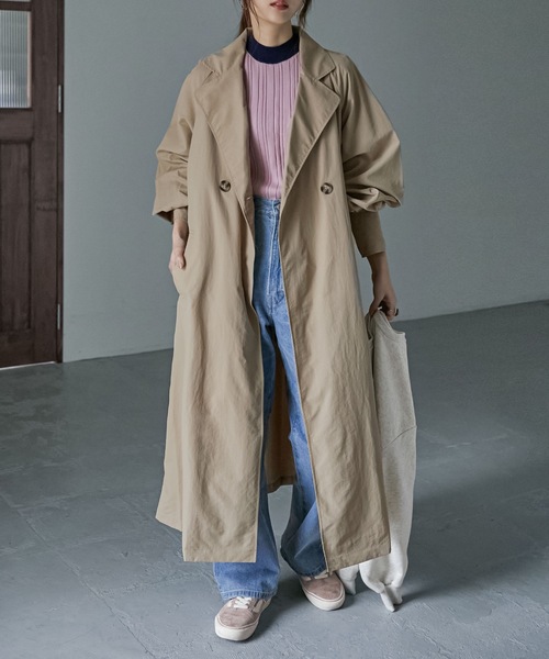 Fashion Letter(ファッションレター)の「ボリュームスリーブバックタックロングトレンチ(トレンチコート・レディース・ブラック/ベージュ/ライトカーキ/アイボリー・M)」の13枚目の写真