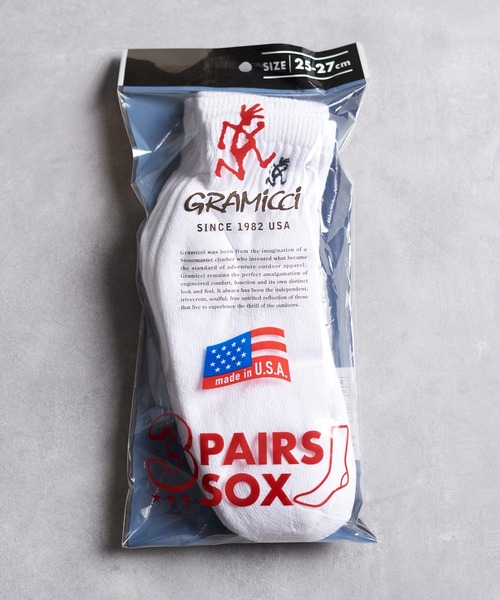 And A（アンドエー）の「GRAMICCI グラミチ / MIU EMB SOCKS ワンポイント刺繍リブソックス（3足セット） / SX-M22（ソックス/靴下・メンズ・グレー/ホワイト・FREE）」の8枚目の写真