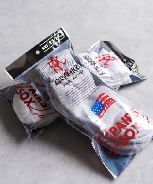 And A（アンドエー）の「GRAMICCI グラミチ / MIU EMB SOCKS ワンポイント刺繍リブソックス（3足セット） / SX-M22（ソックス/靴下・メンズ・グレー/ホワイト・FREE）」の15枚目の写真