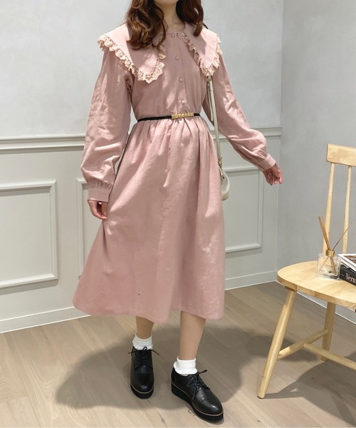 apres jour(アプレジュール)の「フリルレース襟ワンピ【ZOZOTOWN限定アイテム】(ワンピース・レディース・ベージュ/ブラウン系その他/ブラック系その他/ピンク・フリー/X-LARGE)」の4枚目の写真