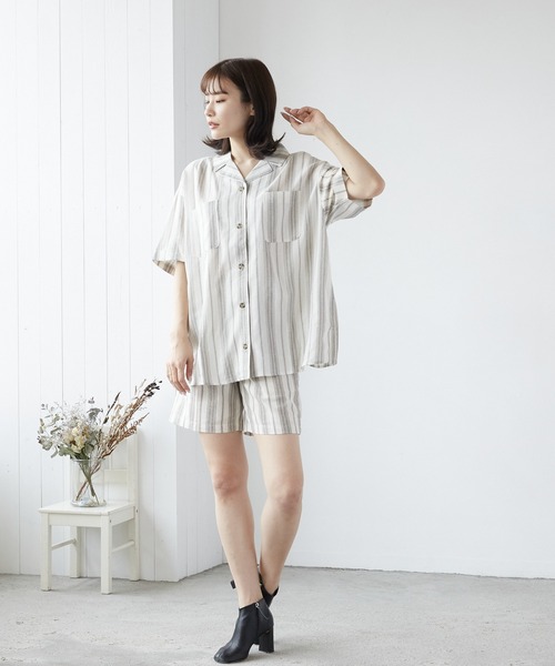 Mayree（メイリー）の「【Mayree】ストライプタックショートパンツ　セットアップ可（スラックス・レディース・アイボリー/ライトカーキ・FREE）」の7枚目の写真