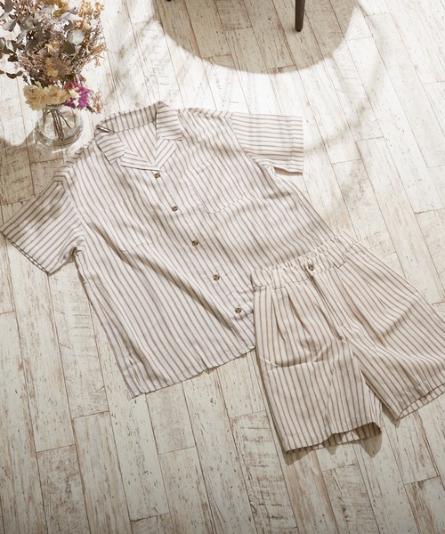 Mayree（メイリー）の「【Mayree】ストライプタックショートパンツ　セットアップ可（スラックス・レディース・アイボリー/ライトカーキ・FREE）」の9枚目の写真