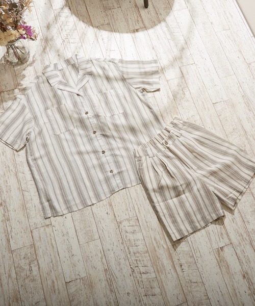 Mayree（メイリー）の「【Mayree】ストライプタックショートパンツ　セットアップ可（スラックス・レディース・アイボリー/ライトカーキ・FREE）」の10枚目の写真