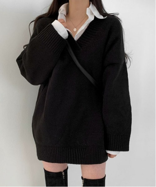 BEIDELLI（ベイデリー）の「[BELLIDE MADE] Vネックベルテッドルーズニットワンピース（ワンピース・レディース・ブラック/モカ/カーキ/イエロー・FREE）」の5枚目の写真