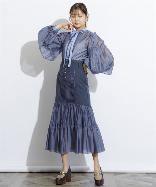 REDYAZEL（レディアゼル）の「コルセットティアードプリーツスカート（スカート・レディース・ベージュ/ネイビー・SMALL/MEDIUM/X-SMALL）」の11枚目の写真