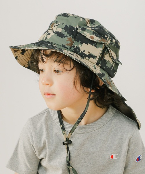 BAYFLOW(ベイフロー)の「【外遊びも日よけ付きで安心】アウトドアハット(KIDS)(ハット・キッズ・カーキ/ブルー/その他1・FREE)」の2枚目の写真
