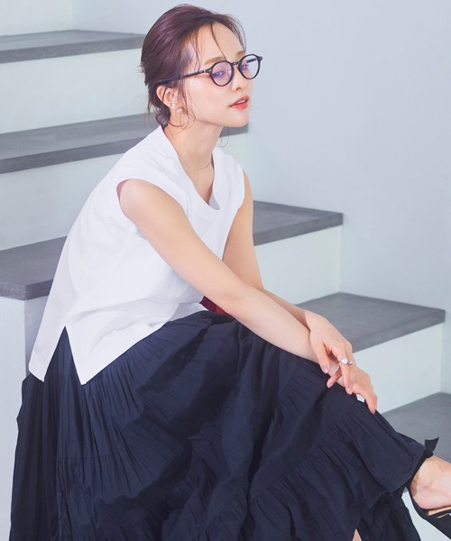 KOBE LETTUCE(コウベレタス)の「シルケットノースリーブトップス(Tシャツ/カットソー・レディース・ブラック/ホワイト・S/M)」の12枚目の写真