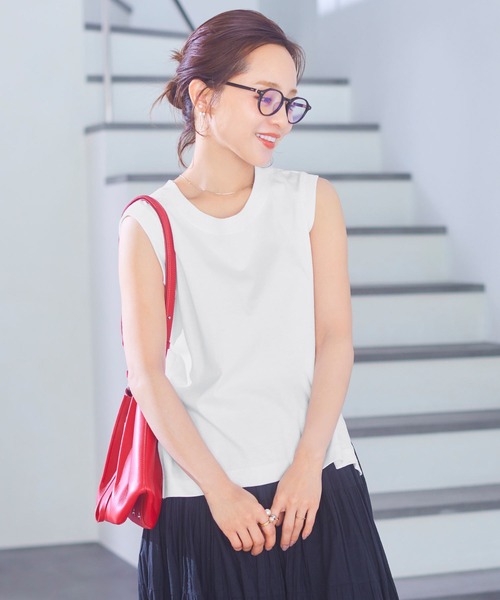 KOBE LETTUCE(コウベレタス)の「シルケットノースリーブトップス(Tシャツ/カットソー・レディース・ブラック/ホワイト・S/M)」の6枚目の写真