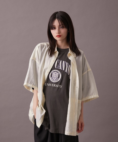 re_k by JUNRED（レクバイジュンレッド）の「【 re_k by JUNRED 】ジャガードシアーハーフスリーブシャツ（シャツ/ブラウス・メンズ・イエロー/ブラック・M/L/S）」の5枚目の写真