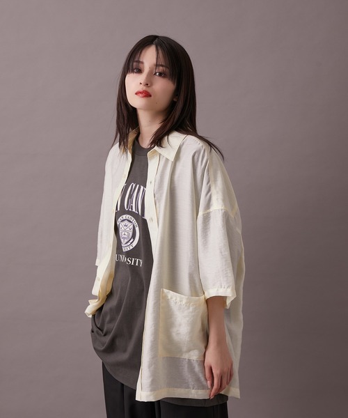 re_k by JUNRED（レクバイジュンレッド）の「【 re_k by JUNRED 】ジャガードシアーハーフスリーブシャツ（シャツ/ブラウス・メンズ・イエロー/ブラック・M/L/S）」の4枚目の写真