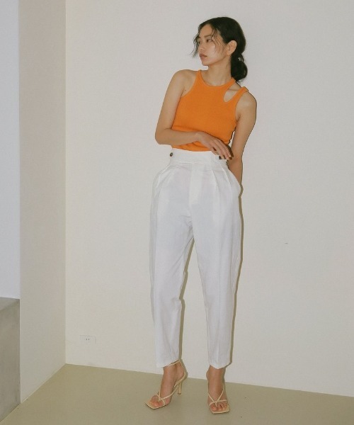 CASA FLINE（カーサフライン）の「ランダムリブ変形タンクトップス（タンクトップ・レディース・ホワイト/チャコールグレー/オレンジ・FREE）」の5枚目の写真