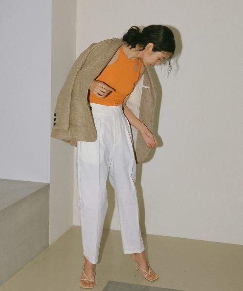 CASA FLINE（カーサフライン）の「ランダムリブ変形タンクトップス（タンクトップ・レディース・ホワイト/チャコールグレー/オレンジ・FREE）」の9枚目の写真