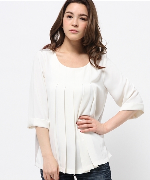 OUTLET（アウトレット）の「【CAPRICIEUX LE'MAGE】フロントタックボンディングブラウス（シャツ/ブラウス・レディース・キャメル/ネイビー/ホワイト・FREE）」の2枚目の写真