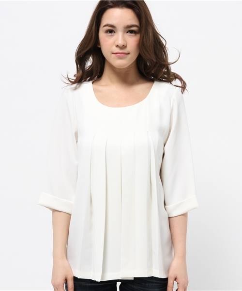 OUTLET（アウトレット）の「【CAPRICIEUX LE'MAGE】フロントタックボンディングブラウス（シャツ/ブラウス・レディース・キャメル/ネイビー/ホワイト・FREE）」の4枚目の写真