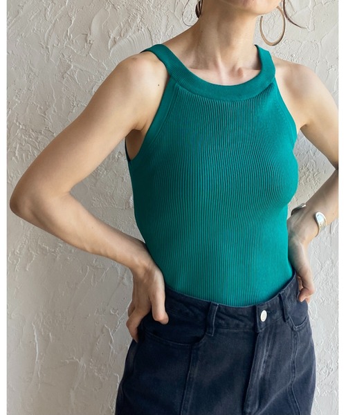 She's Closet(シーズクローゼット)の「カップ付きリブアメスリタンクトップインナートップス(タンクトップ・レディース・ブラック/ブルー/グリーン/アイボリー・FREE)」の7枚目の写真
