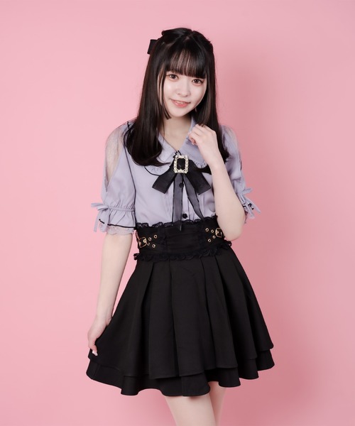 ROJITA（ロジータ）の「クロスベルト2段フレアスカート（スカート・レディース・グレー/ブラック/ピンク・FREE）」の20枚目の写真