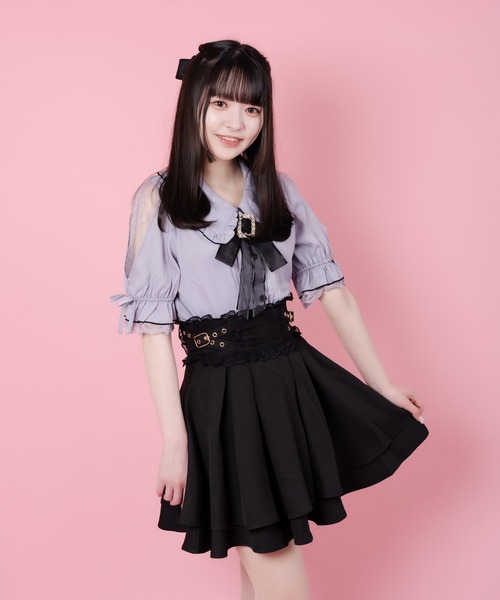 ROJITA（ロジータ）の「クロスベルト2段フレアスカート（スカート・レディース・グレー/ブラック/ピンク・FREE）」の13枚目の写真