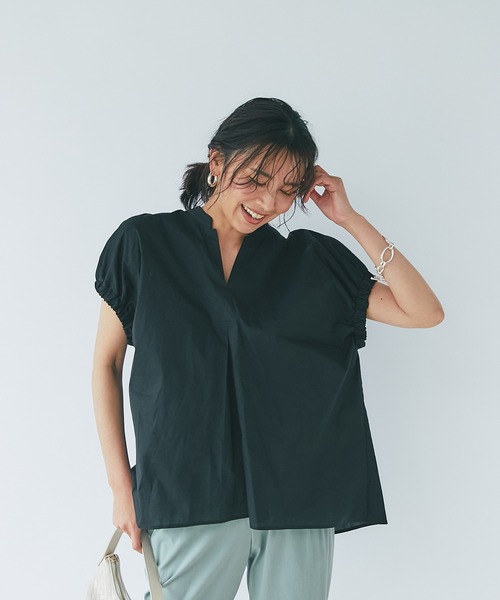 RIVE DROITE（リヴドロワ）の「コットンギャザースリーブブラウス（シャツ/ブラウス・レディース・オレンジ/オフホワイト/ブラック・FREE）」の7枚目の写真