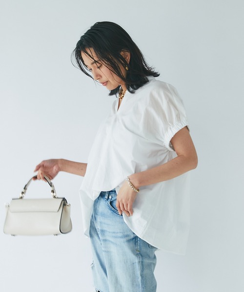 RIVE DROITE（リヴドロワ）の「コットンギャザースリーブブラウス（シャツ/ブラウス・レディース・オレンジ/オフホワイト/ブラック・FREE）」の5枚目の写真