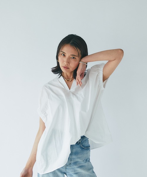 RIVE DROITE（リヴドロワ）の「コットンギャザースリーブブラウス（シャツ/ブラウス・レディース・オレンジ/オフホワイト/ブラック・FREE）」の4枚目の写真