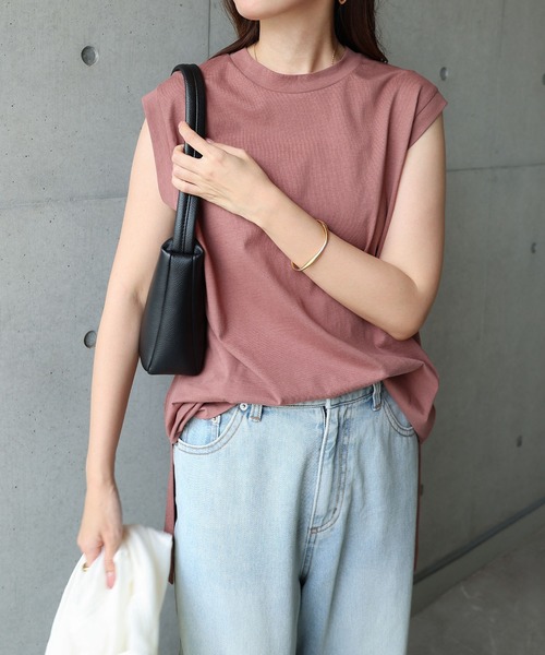 セール】オーバーサイズロング丈ノースリーブトップス（Tシャツ