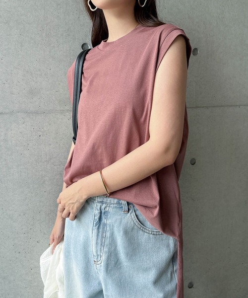 オーバーサイズロング丈ノースリーブトップス（Tシャツ